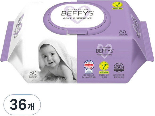 베피스 젠틀 센시티브 유아물티슈 캡형, 60g, 80매, 36개