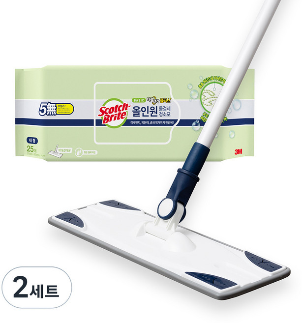 스카치브라이트 베이직 막대걸레 + 올인원 물걸레 청소포 25매, 2세트