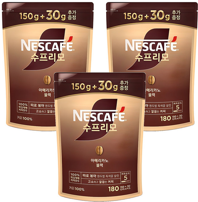 네스카페수프리모 아메리카노 블랙 원두커피믹스 파우치, 1개입, 3개
