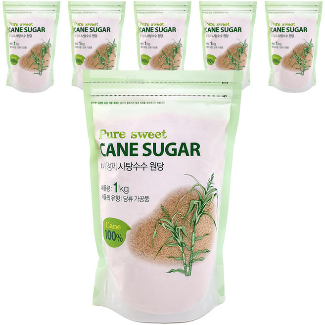 캐인슈가 비정제 사탕수수 원당, 1kg, 6개