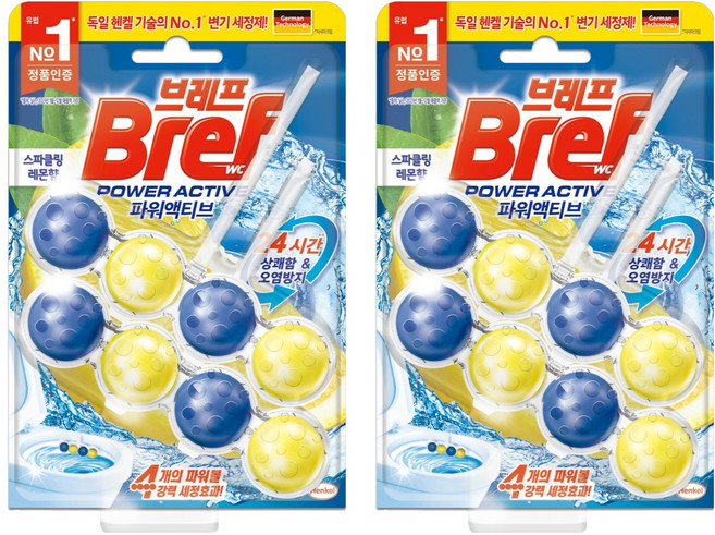브레프 파워액티브 변기세정제 스파클링 레몬향, 100g, 2개