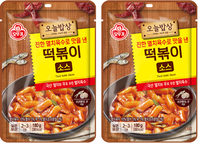 오뚜기 진한 멸치육수로 맛을 낸 떡볶이소스, 180g, 2개