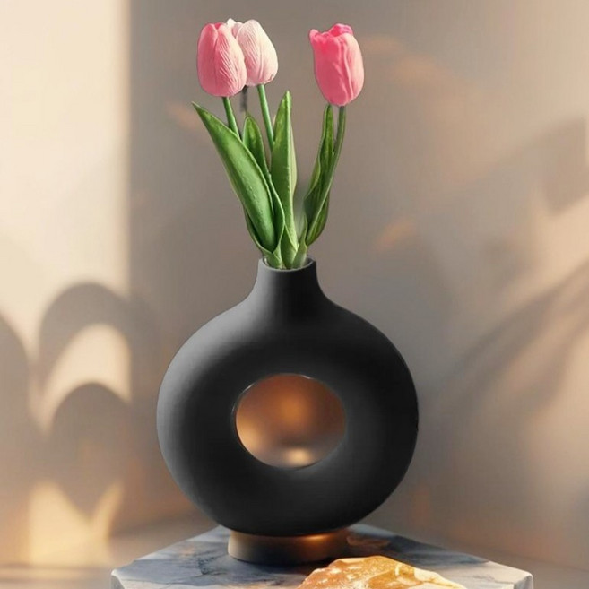 조인메이드 도넛 모양 인테리어 장식 꽃병, 블랙