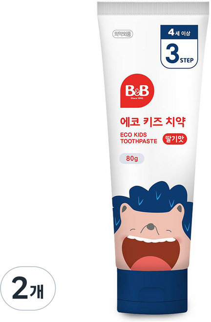비앤비 에코키즈치약 딸기맛, 80g, 2개