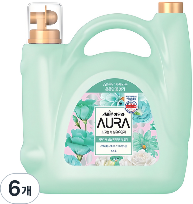 아우라 섬유유연제 스모키머스크 본품, 5.5L, 6개