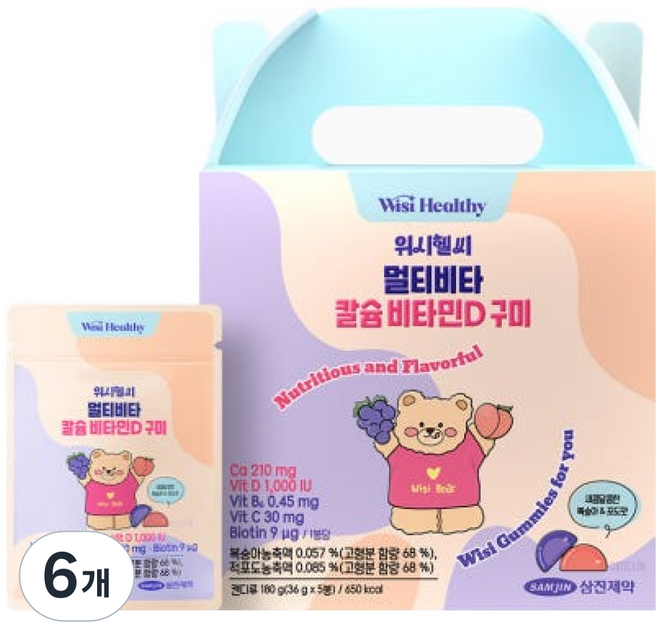 위시헬씨 멀티비타 칼슘 비타민D 구미 5p, 180g, 6개