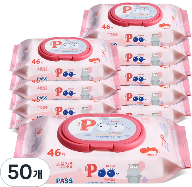 스프링클 푸티슈 러블리핑크 비데물티슈 캡형, 50개, 46매입