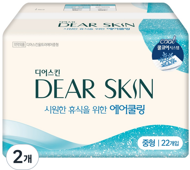 디어스킨 에어쿨링 생리대 날개형, 중형, 22개입, 2개