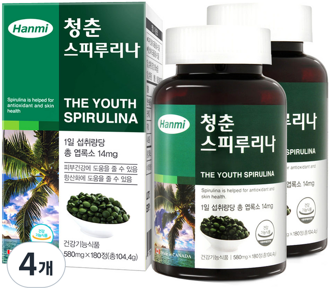 한미헬스 청춘 스피루리나, 180정, 4개