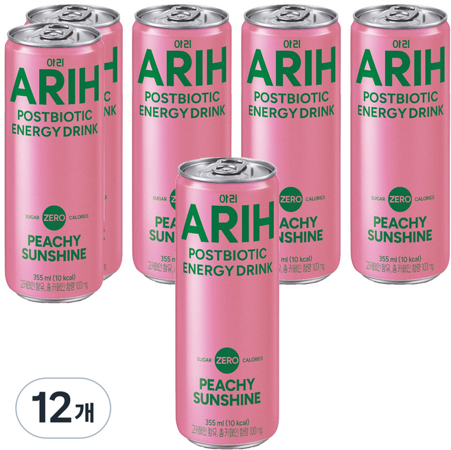 아리 포스트 바이오틱 에너지 드링크 피치선샤인, 12개, 355ml