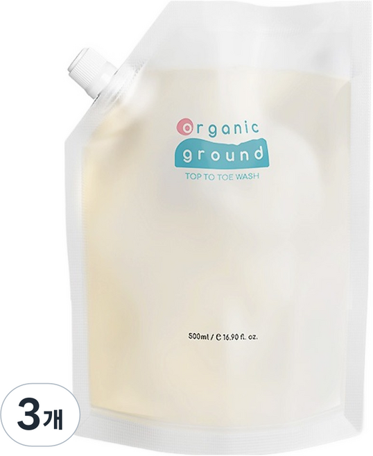 organic ground 多合一從頭到腳沐浴露補充包, 500ml, 3個