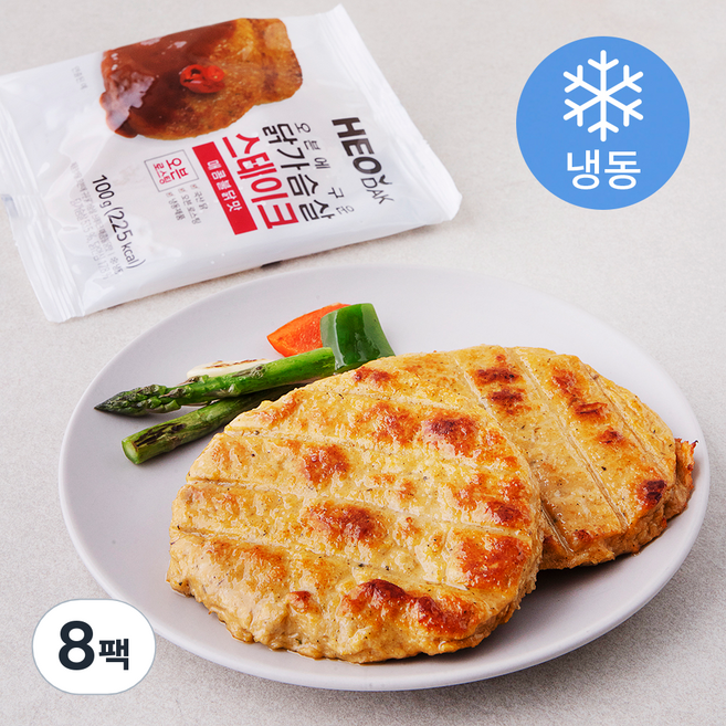 허닭 오븐에 구운 닭가슴살 스테이크 매콤불닭맛 (냉동), 100g, 1개입, 8개