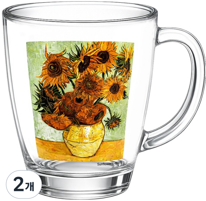 발룬피니 고흐그림 유리 물컵 380ml, 해바라기, 2개