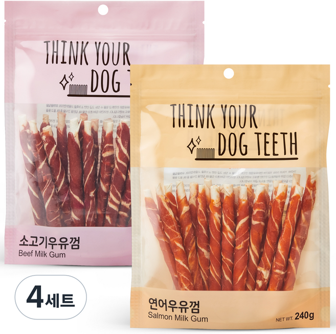 띵크유어도그티 스틱형 우유껌, 혼합맛(소고기/연어), 4세트, 480g