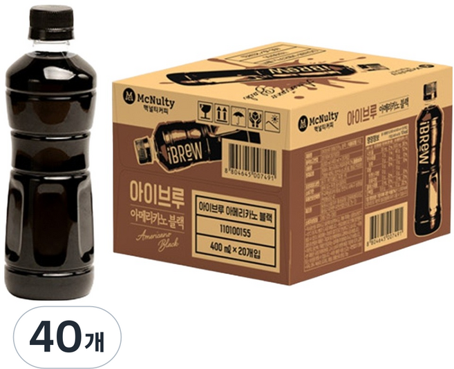 맥널티커피 아이브루 아메리카노 블랙커피 무라벨, 400ml, 40개