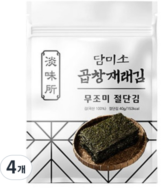 담미소 곱창재래 무조미 절단김, 40g, 4개