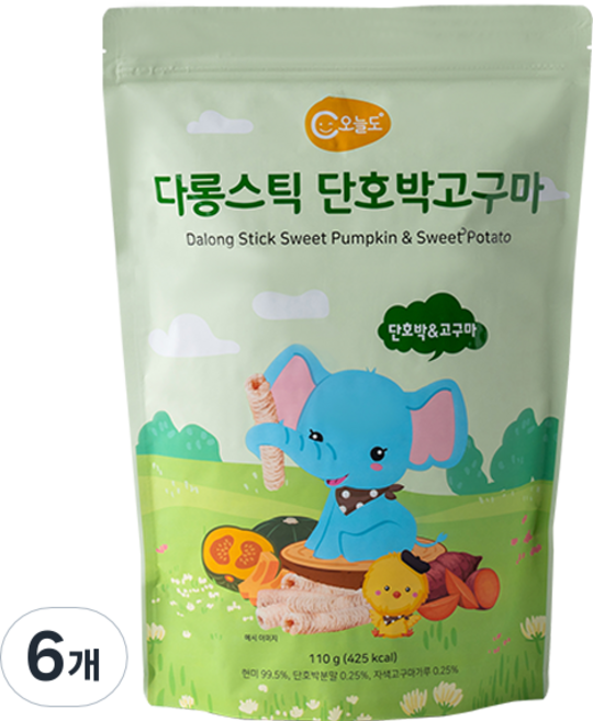 오늘도 다롱스틱 단호박고구마 유아쌀과자, 혼합맛(단호박/고구마), 110g, 6개
