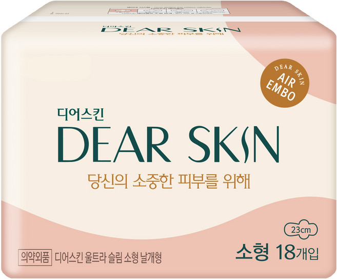 디어스킨 에어엠보 울트라 슬림 생리대 날개형, 소형, 18개입, 1개