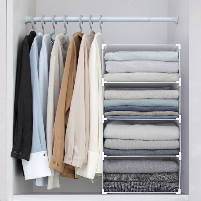 플레노 옷장정리함 수납 트레이 리빙박스 대형 가로1칸 x 세로4칸, 반투명, 1개