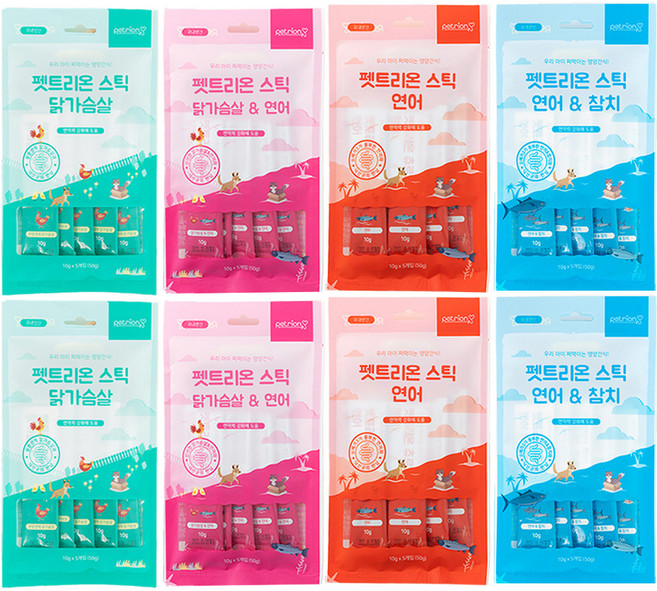 펫트리온 반려동물 스틱 4종 x 50g 세트, 닭가슴살맛, 닭가슴살 + 연어 혼합맛, 연어맛, 연어 + 참치 혼합맛, 2세트