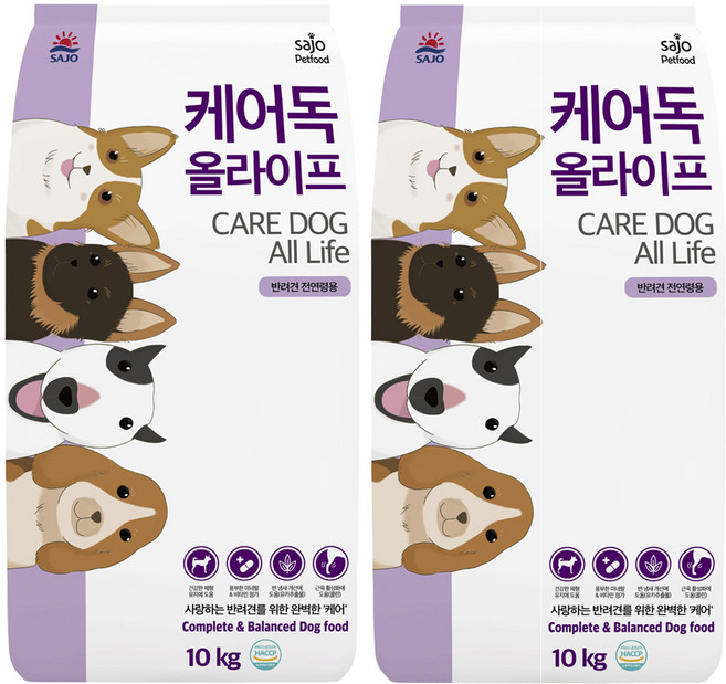 사조동아원 전연령용 케어독 올라이프 건식사료, 닭, 10kg, 2개