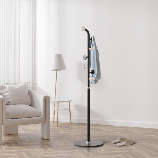 워나던 커브 철제 스탠드 옷걸이 행거, 블랙