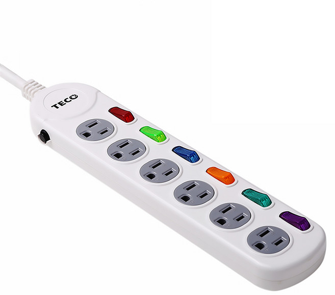 TECO 東元 六開六插轉接電源線組 3孔 XYFWL26R6, 1.8m, 白色, 1個