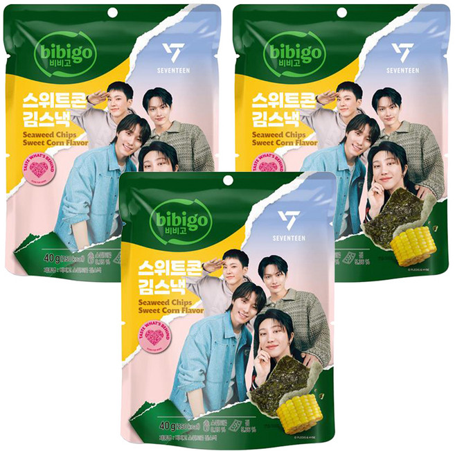비비고 스위트콘 김스낵, 3개, 40g