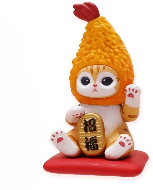 貓福珊迪 貓咪 舉左手 招財公仔, 炸蝦 橘黃色 + 白色