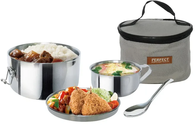 PLUS PERFECT 理想 極緻316 隔熱圓形便當盒組 14cm, 銀色 + 灰色, 1組