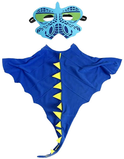 摩達客 COSPLAY派對變裝扮 兒童恐龍造型披風斗篷2件組 MH220702027 面具/斗篷, 藍色, 1組