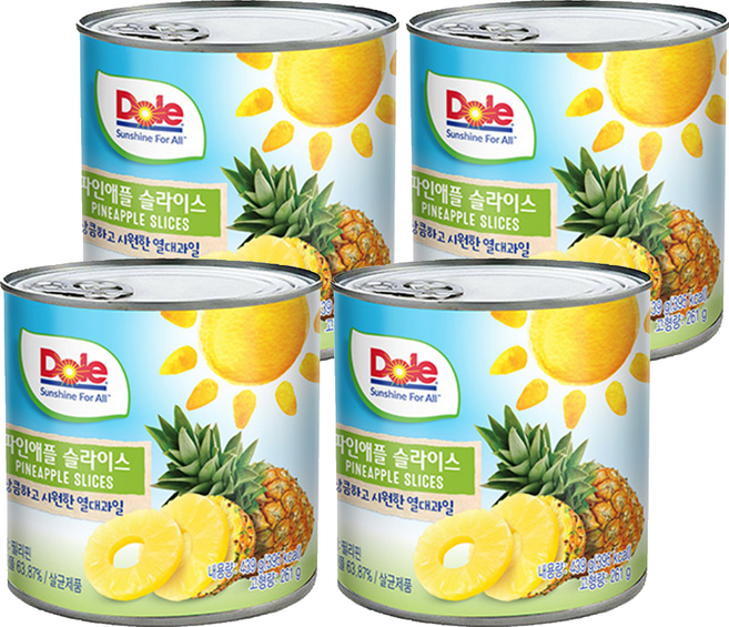 동원에프엔비 파인애플 슬라이스 통조림, 439g, 4개