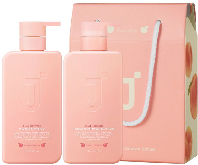 제이숲 실크 케라틴 단백질 샴푸 피치 에디션 + 트리트먼트 세트, 1세트