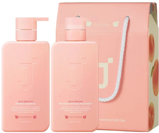 제이숲 실크 케라틴 단백질 샴푸 피치 에디션 + 트리트먼트 세트, 1세트 - 쿠팡