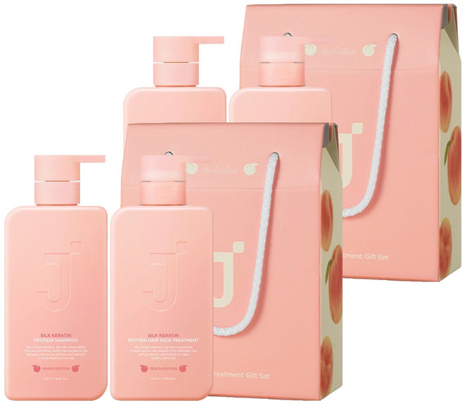 제이숲 실크 케라틴 단백질 샴푸 피치 에디션 + 트리트먼트 세트, 2세트