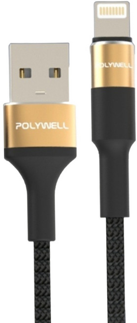 POLYWELL 寶利威爾 USB To Lightning 3A編織充電線圓型鋁合金 PW15-W45-A332, 1m, 金色, 1條