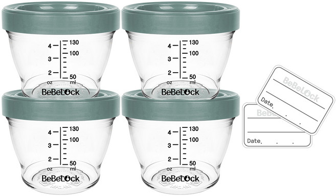 베베락 국내 제조 포네르 트라이탄 이유식 보관용기, 130ml, 블루그레이, 4개