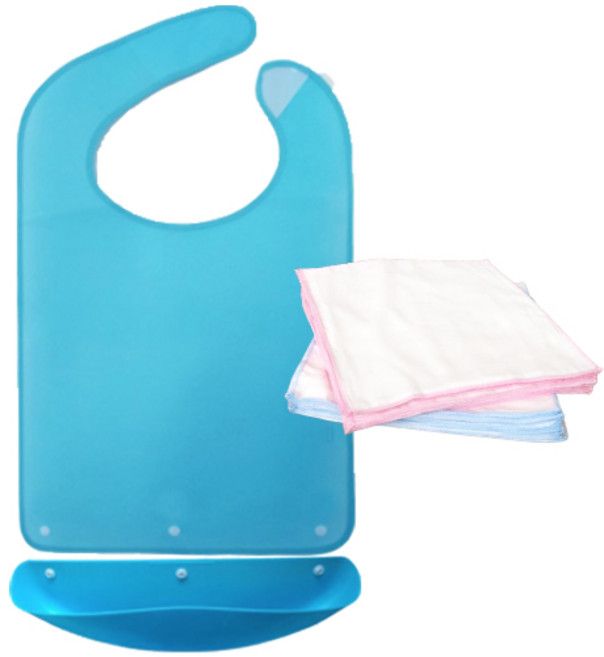 파라디 분리형 방수 성인용 턱받이 소형 + 면손수건, 블루(턱받이), 랜덤 발송(손수건), 1세트