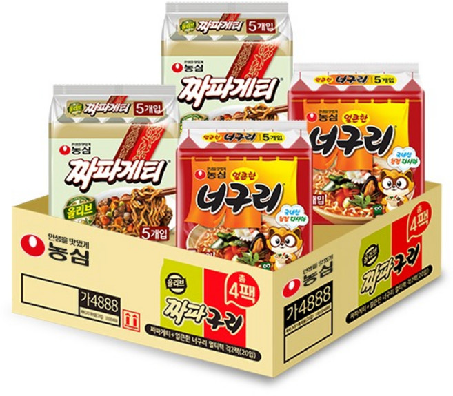 농심 짜파게티 10p + 얼큰한 너구리 10p, 20개