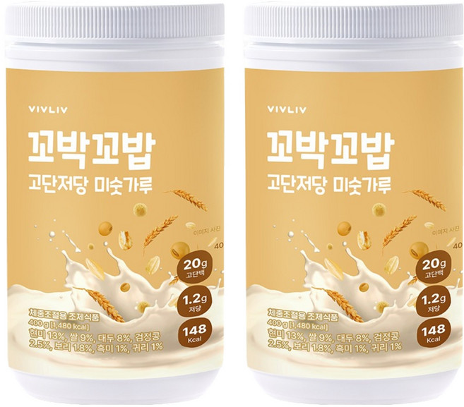 꼬박꼬밥 고단저당 단백질 쉐이크 미숫가루 대용량, 2개, 400g