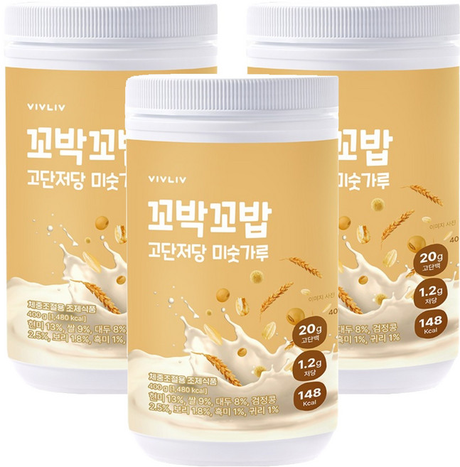 꼬박꼬밥 고단저당 단백질 쉐이크 미숫가루 대용량, 3개, 400g