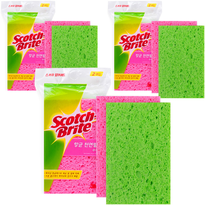 스카치브라이트 셀룰로오스 펄프 수세미, 2개입, 3개