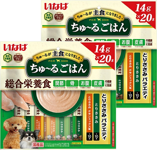 INABA Churu 犬用 綜合營養肉泥, 雞柳 + 雞肉, 280g, 2袋