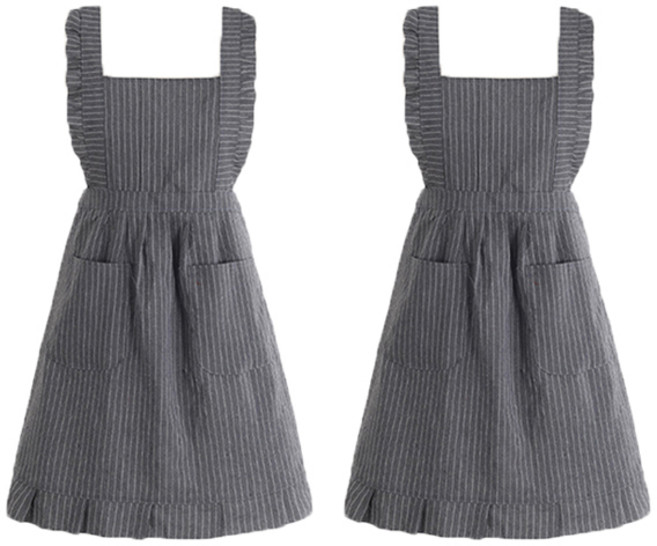 마켓감성 카페앤 꽃꽃이 스트라이프 앞치마, 그레이, 2개
