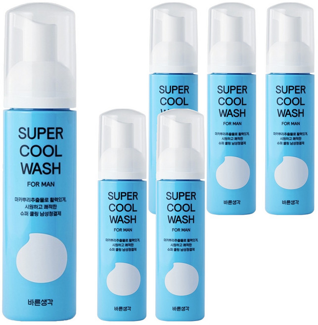 바른생각 슈퍼 쿨 워시 포 맨 남성청결제, 200ml, 6개