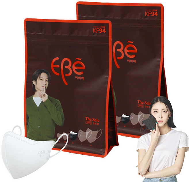 이비에 더세로 마스크 청소년 여성용 KF94 중형 + 향균파우치 세트, 화이트, 2개, 30개입