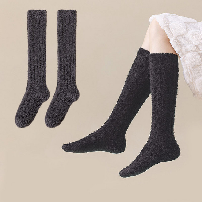 워더미 여성 임산부 보송보송 무압박 보온 롱수면양말 M1072 차콜