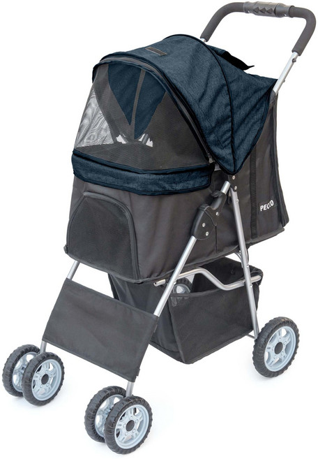 펫코 반려동물 4륜 일체형 캐리어 강아지 유모차, 다크 네이비, 1개