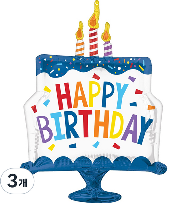 아나그램 은박풍선 해피벌스데이 케이크 슈퍼쉐입, 혼합색상, 3개