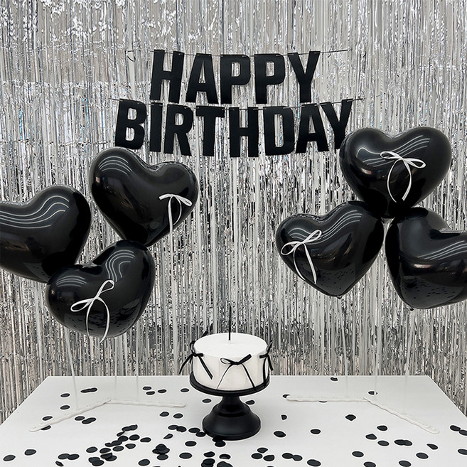 HBD 커튼 파티 세트, 실버블랙, 1세트